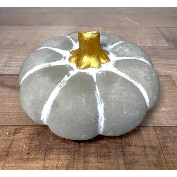 Decorative Concrete Pumpkin With Gold Stem - Picture 1 of 3